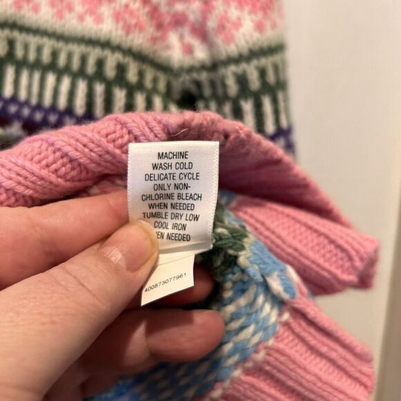 So Fair Isle Cardigan Ski Sweater Large Juniors Zip Front Pink Colorful Y2k - Picture 8 of 8